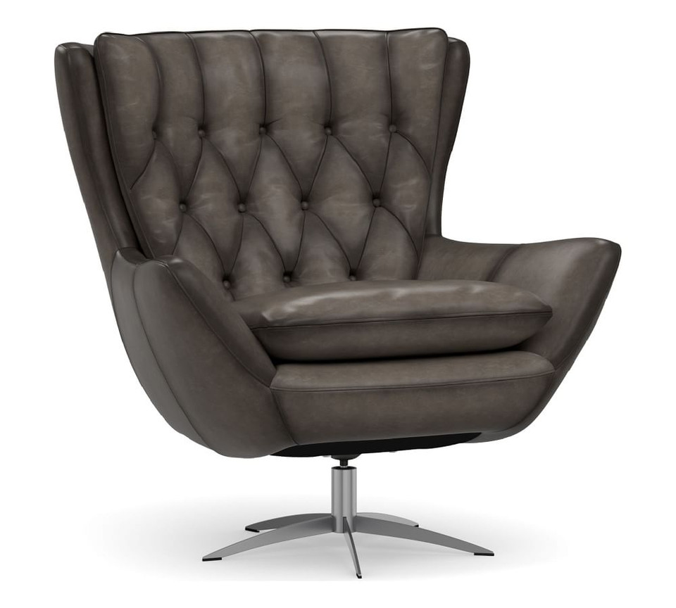 Wells Leather Swivel Armchair - Burnished Wolf Grey | Pottery Barn